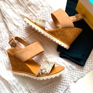 Cityclassified deva tan white snake wedge sandals ladies fashion shoes new